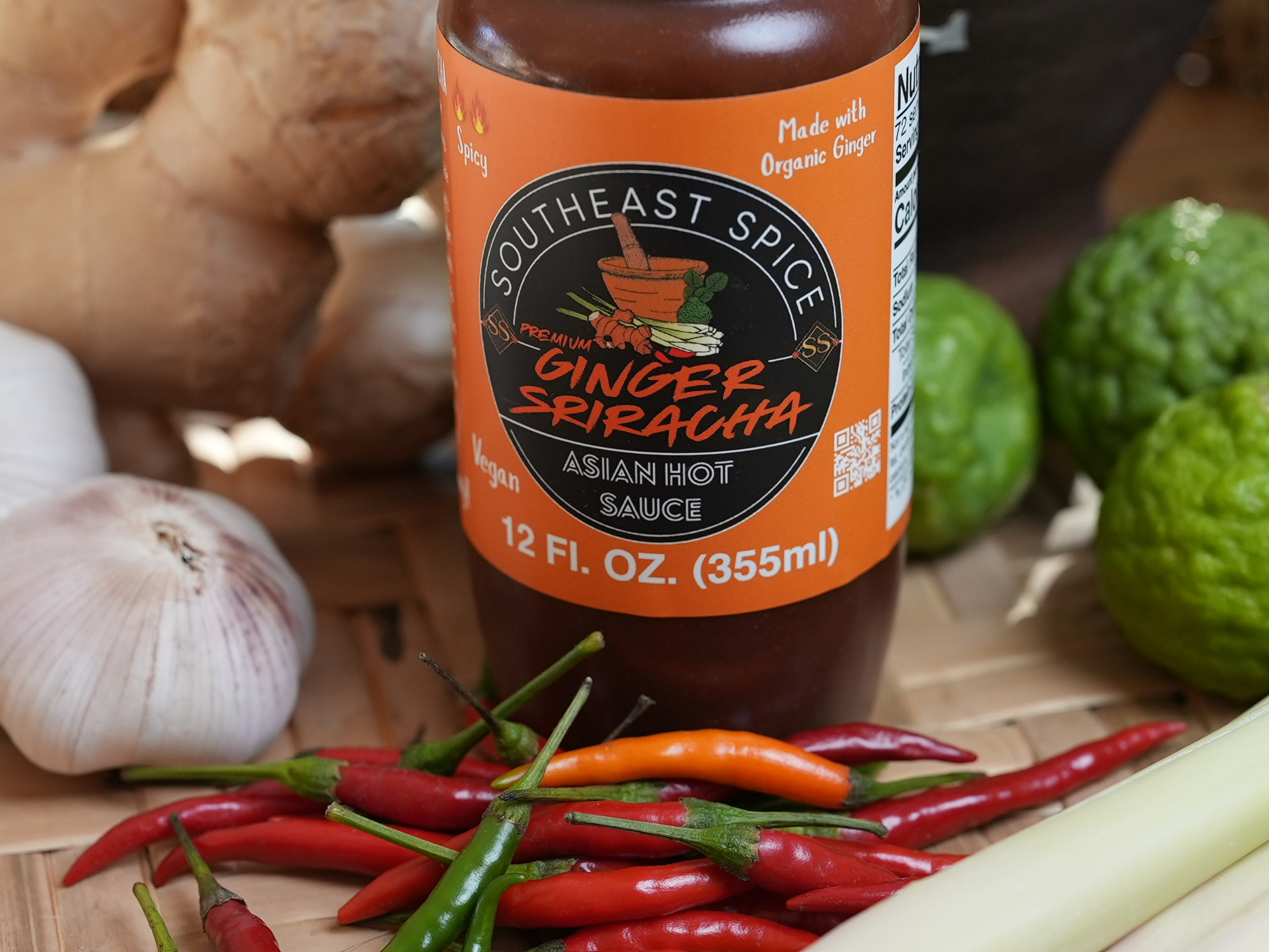 Ginger Sriracha - Hot Sauce,organic garlic,spicy vegan, umami