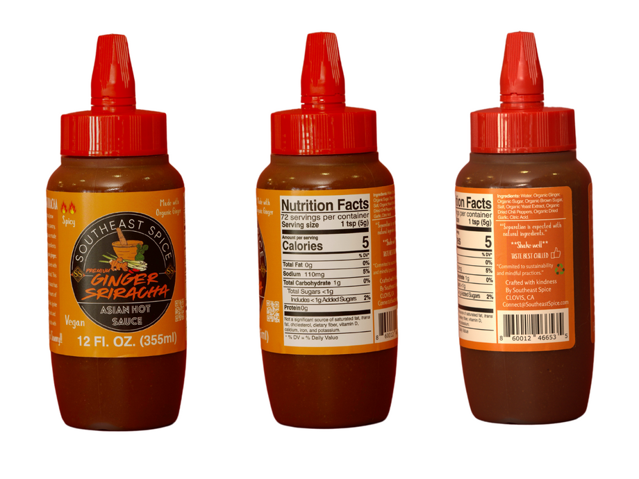 Ginger Sriracha - Hot Sauce,organic garlic,spicy vegan, umami
